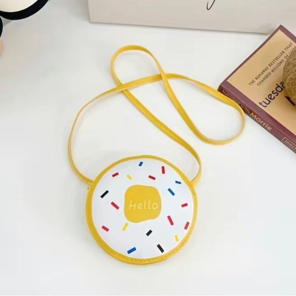 NWOT Girl’s Yellow Donut with Sprinkles crossbody Shoulder bag measurement below